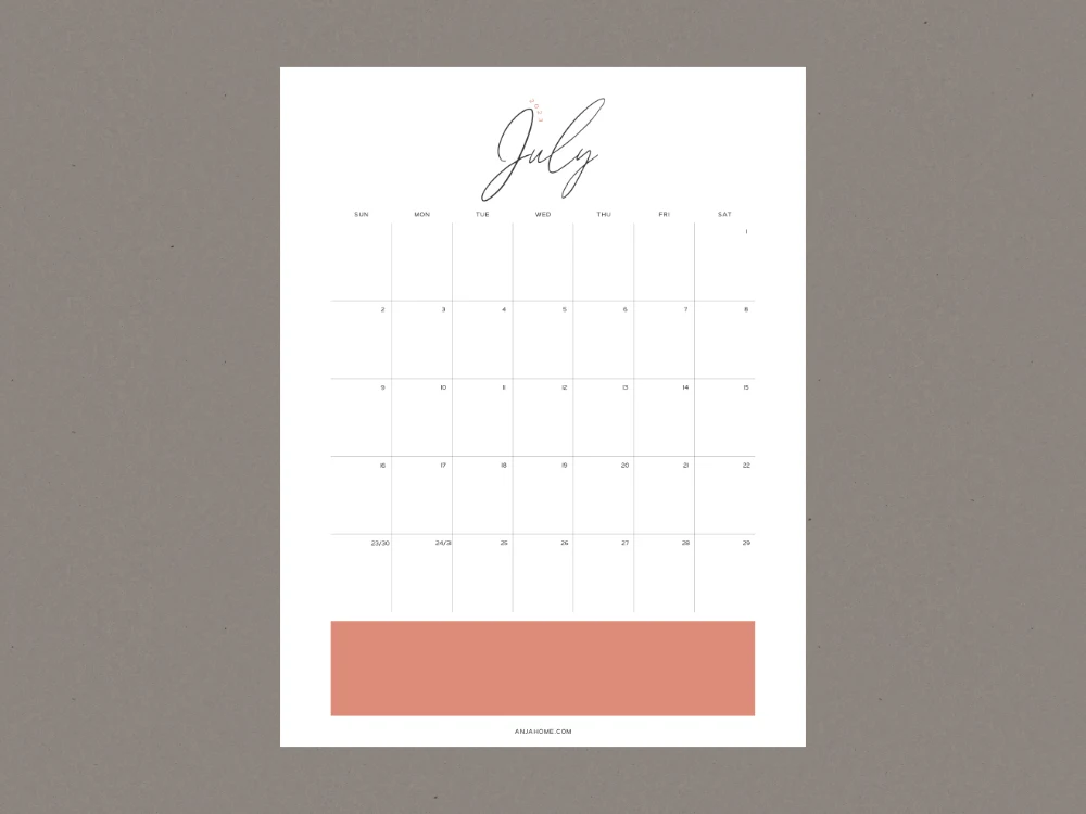 Cute July Free Monthly Overview