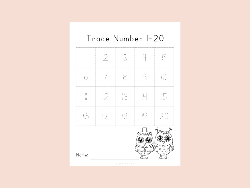 free education printables trace number 1-20