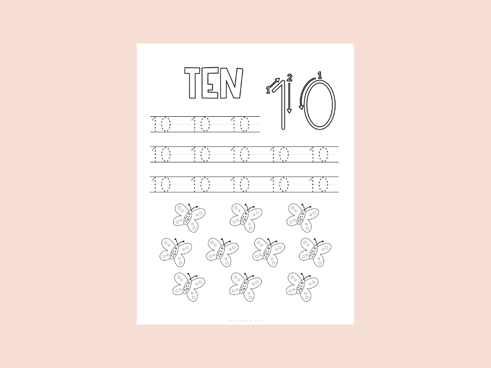 printable number ten tracing worksheets pdf
