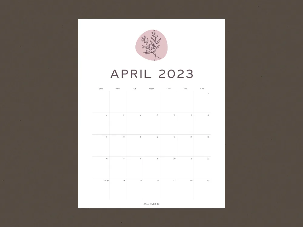 cute pink April bullet journal 2023 calendar