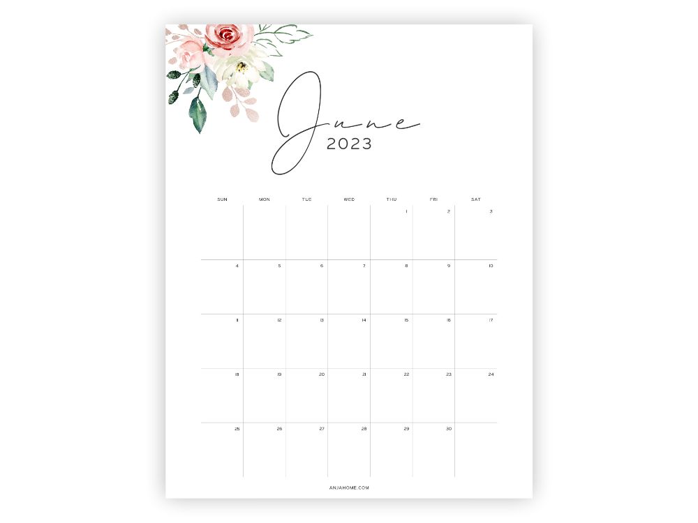 june calendar printable 2023 floral