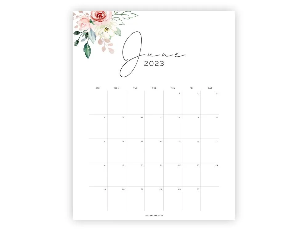 june calendar printable 2023 floral