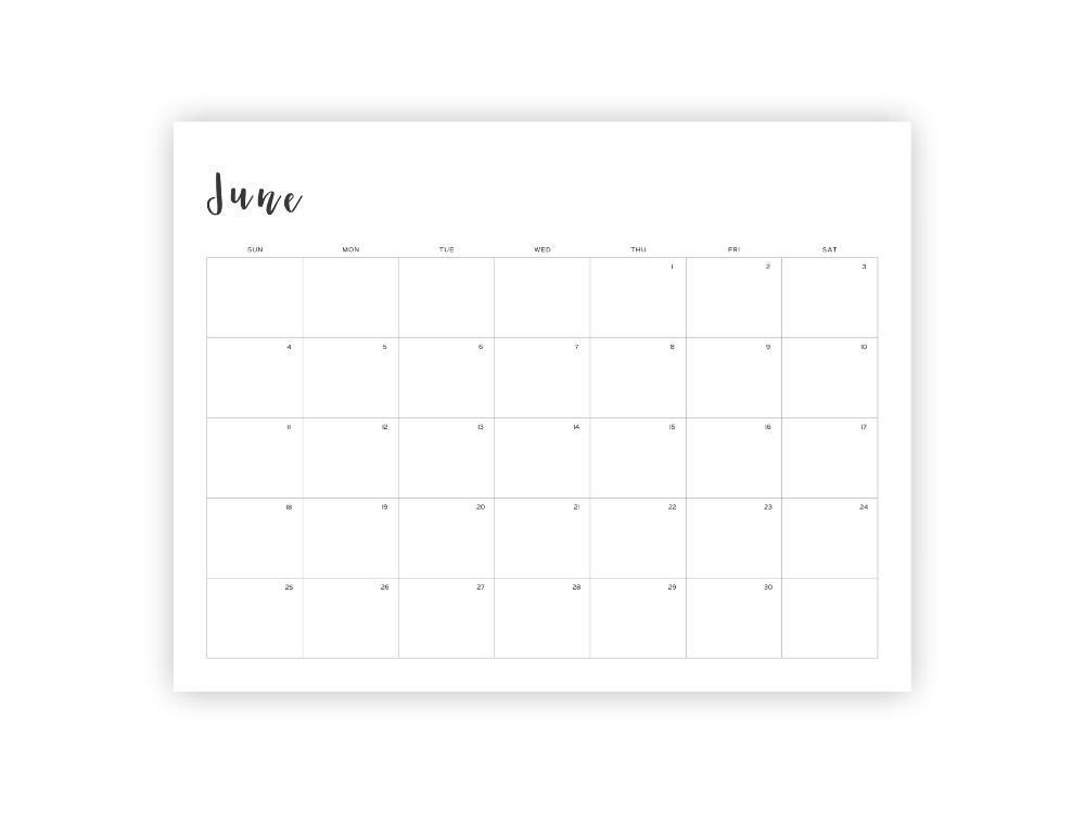June bullet journal monthly calendars landscape