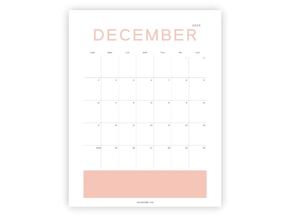 cute pink print december calendar