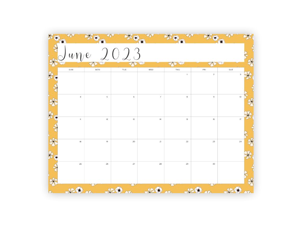 jun monthly template aesthetic yellow floral