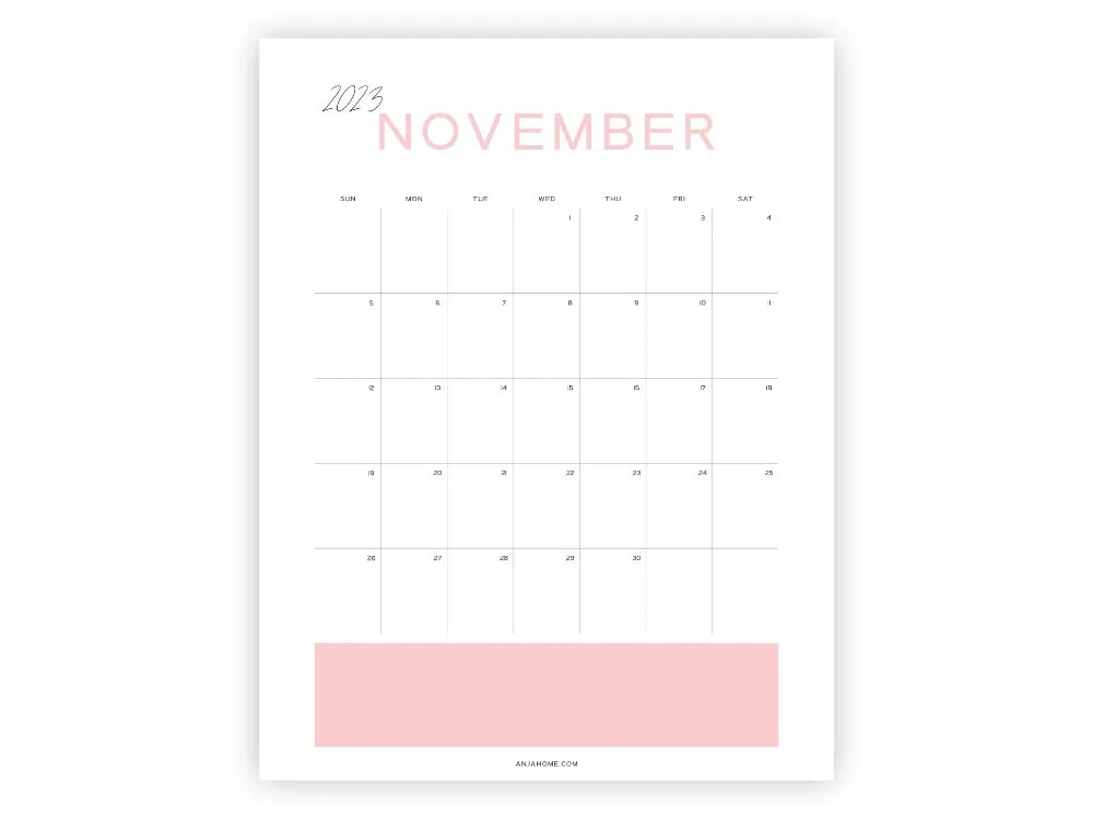 free november printable calendar 2023 minimal