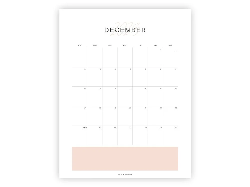 elegant 2023 printable calendar december