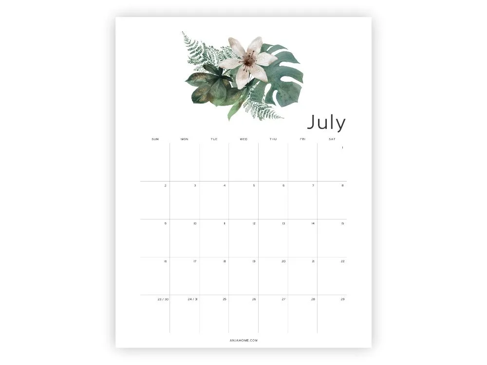 july 2023 calendar printable pdf tropical themed