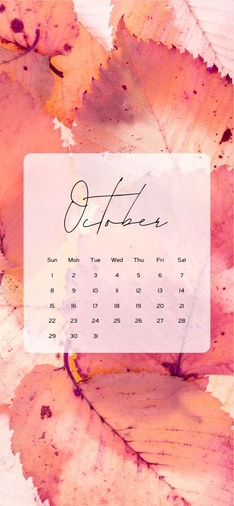 October calendar pink leaves