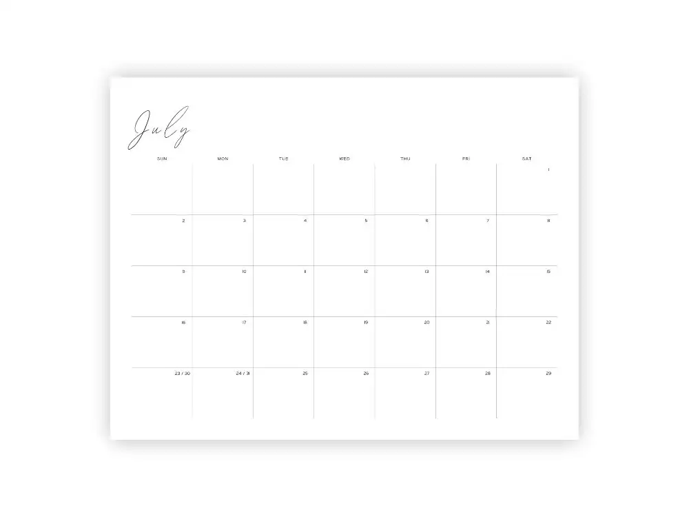 june 2023 calendar printable landscape simple