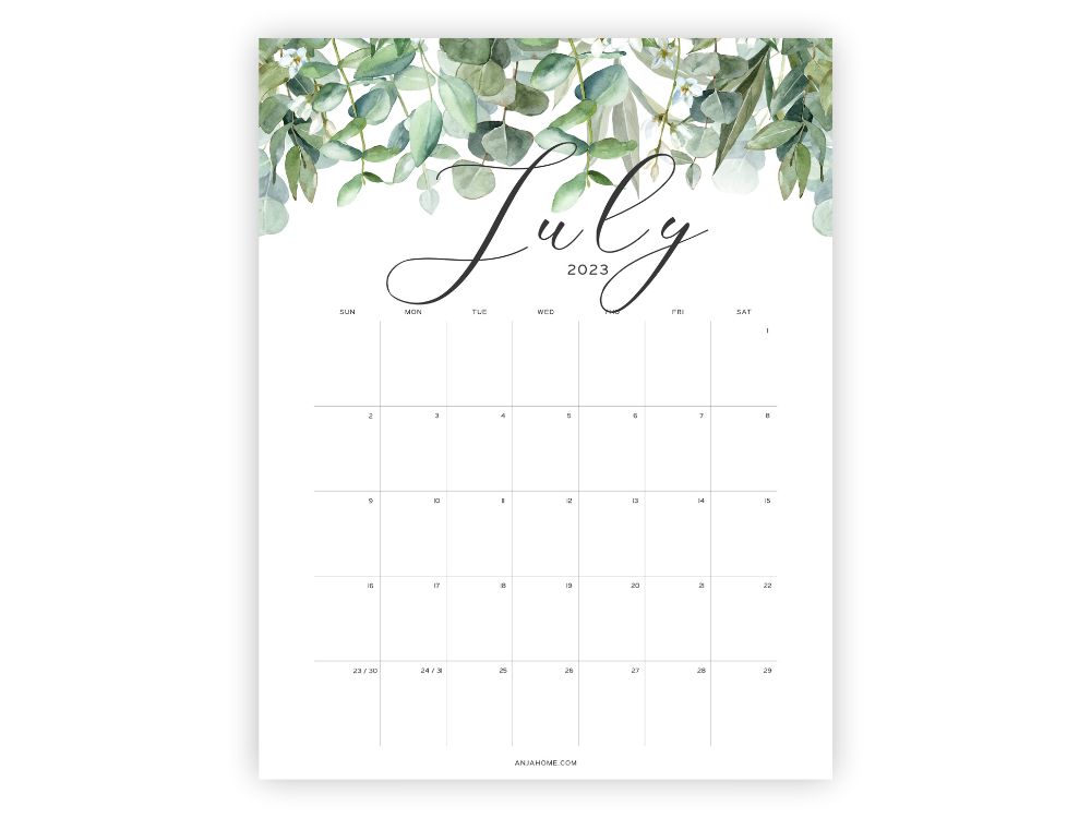 monthly planner US Letter printable greenery