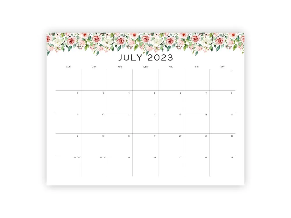 july calendars to print floral
