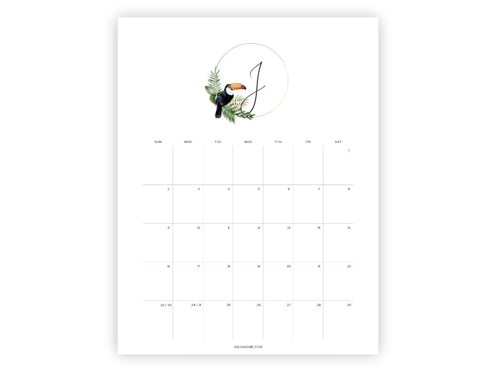 free july 2023 calendar printable tropical themed