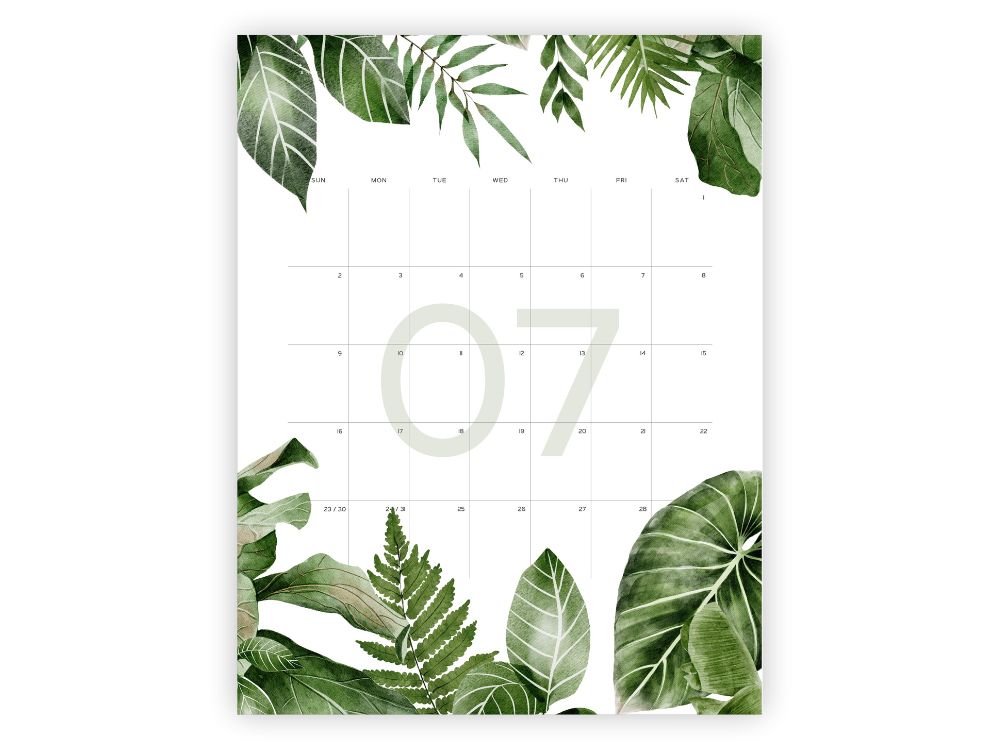 july 2023 calendar printable free tropical monthly planner