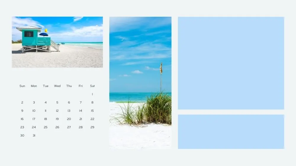 july 2023 desktop wallpaper beach sea organizer blue