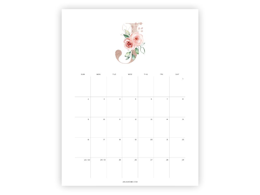 printable calendars of july 2023 flower pink