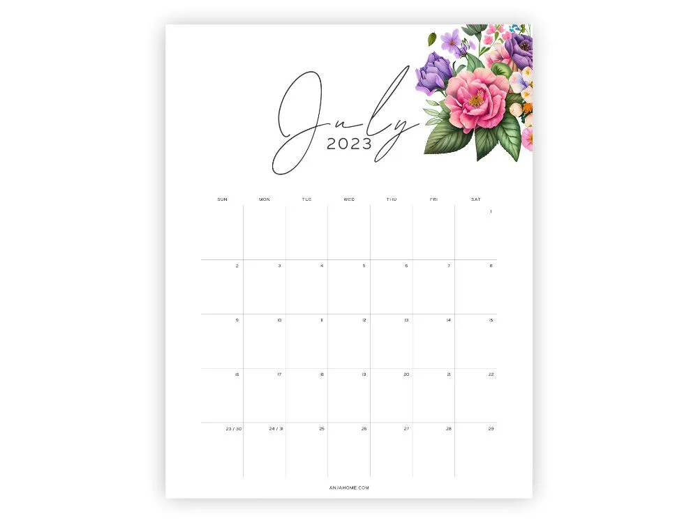 printable calendar for july 2023 aesthetic