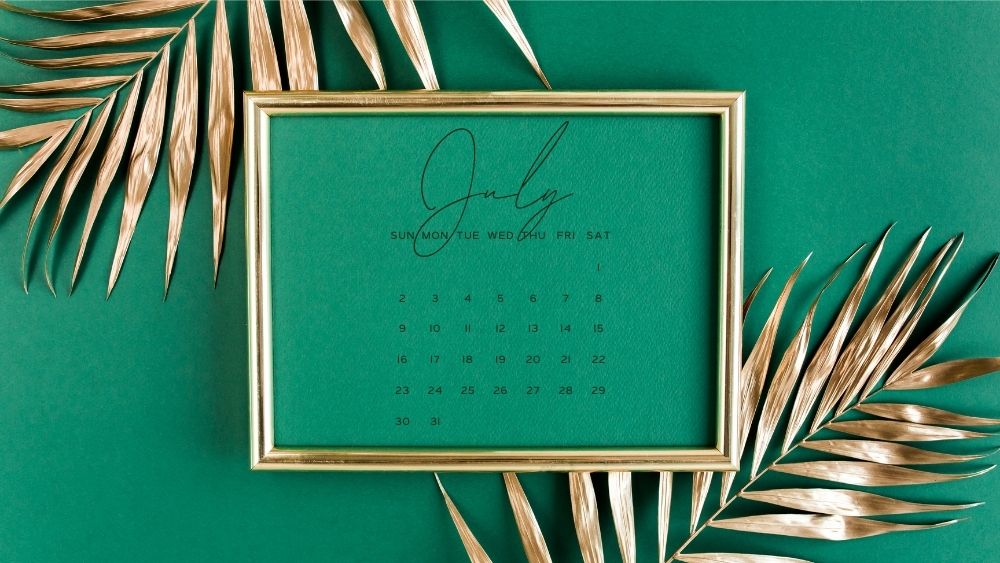 july calendar desktop background green gold palm trees