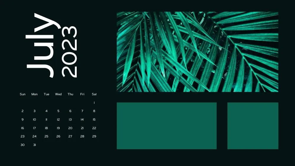 july calendar desktop organizer plants green black
