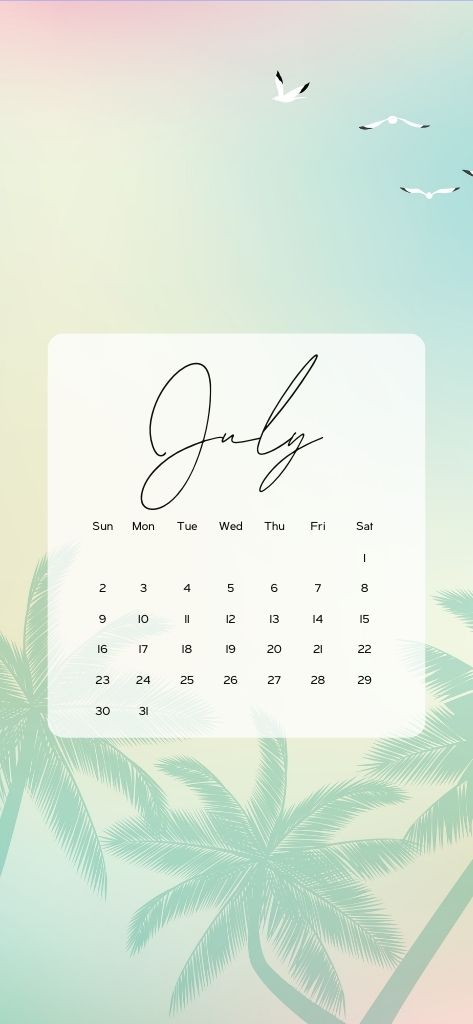pastel palm trees july 2023 calendar wallpaper phone pink