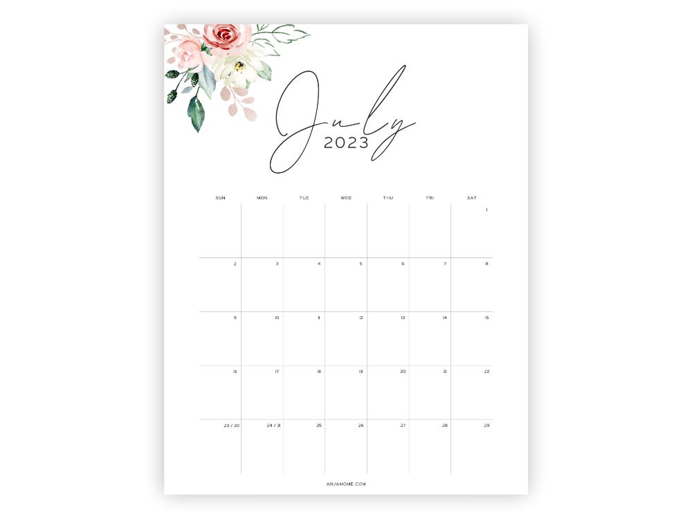 july 2023 calendar printable portrait elegant