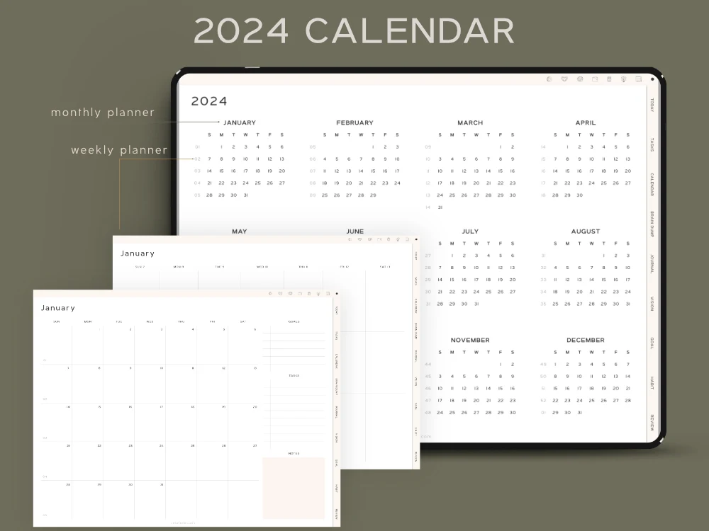 simple digital planner templates 2024 calendar monthly layout