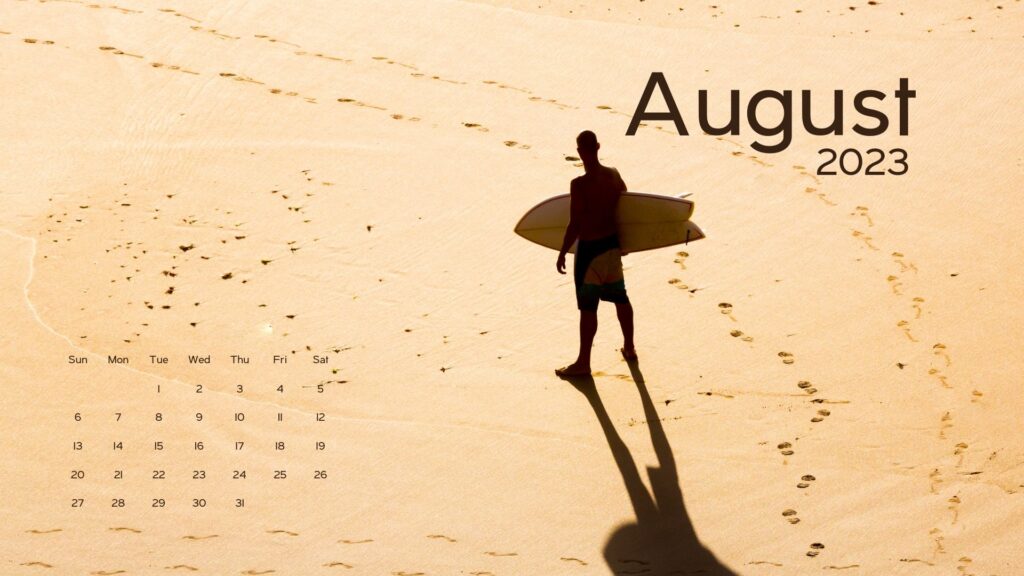 august calendar 2023 wallpaper beach