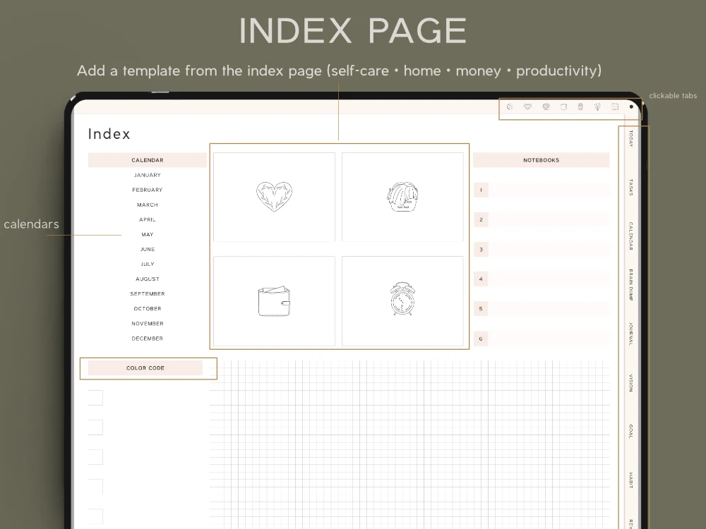 aesthetic digital planner 2024 free index page