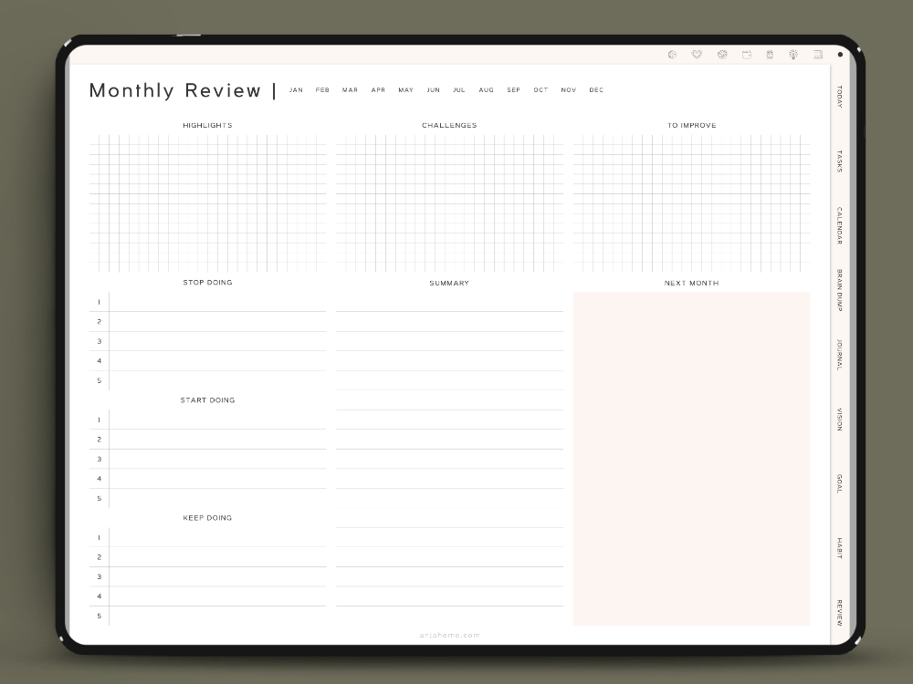minimal digital planner pdf monthly review