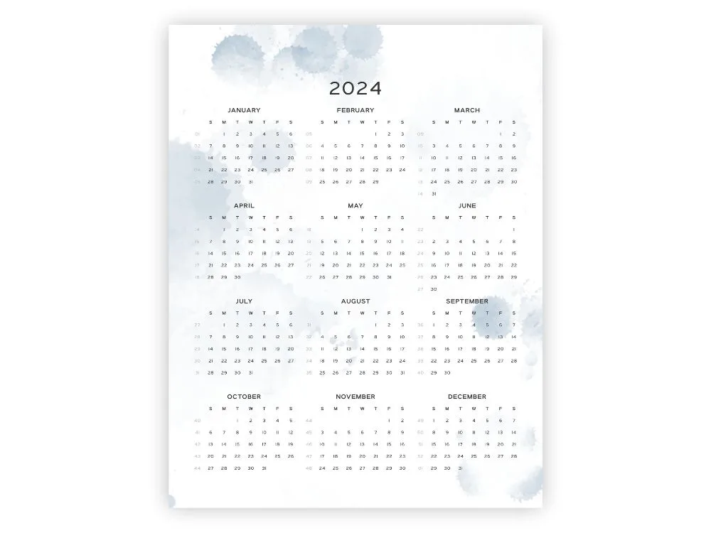 calendar for year