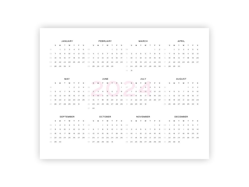 year at a glance printable calendar 2024