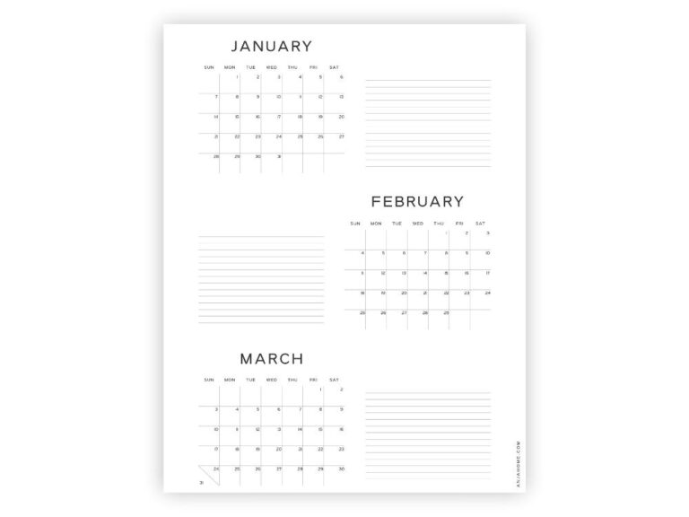 Three Month Calendars: 2024 - AnjaHome