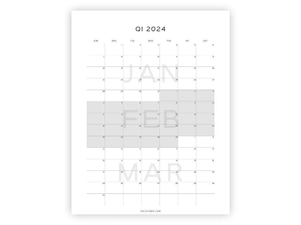 calendars 3 month minimalist black and white