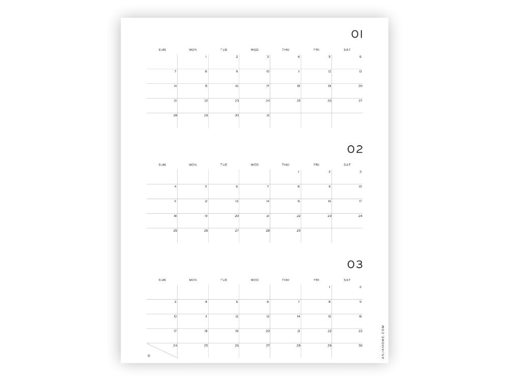 3 month calendars Q1