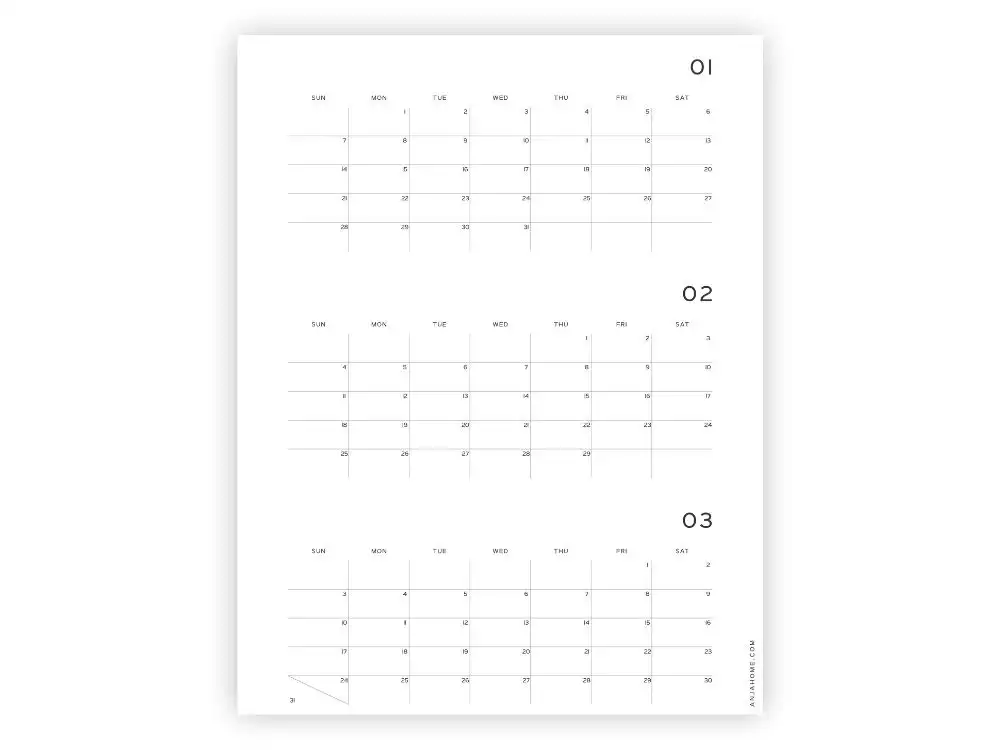 3 month calendars Q1