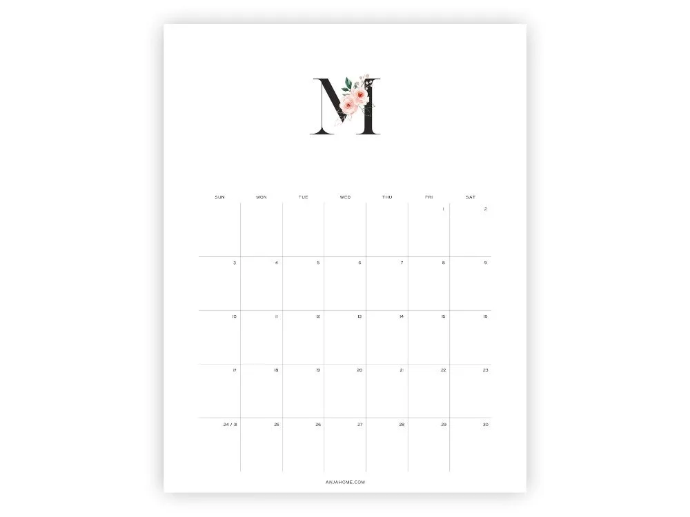 blank calendar march 2024