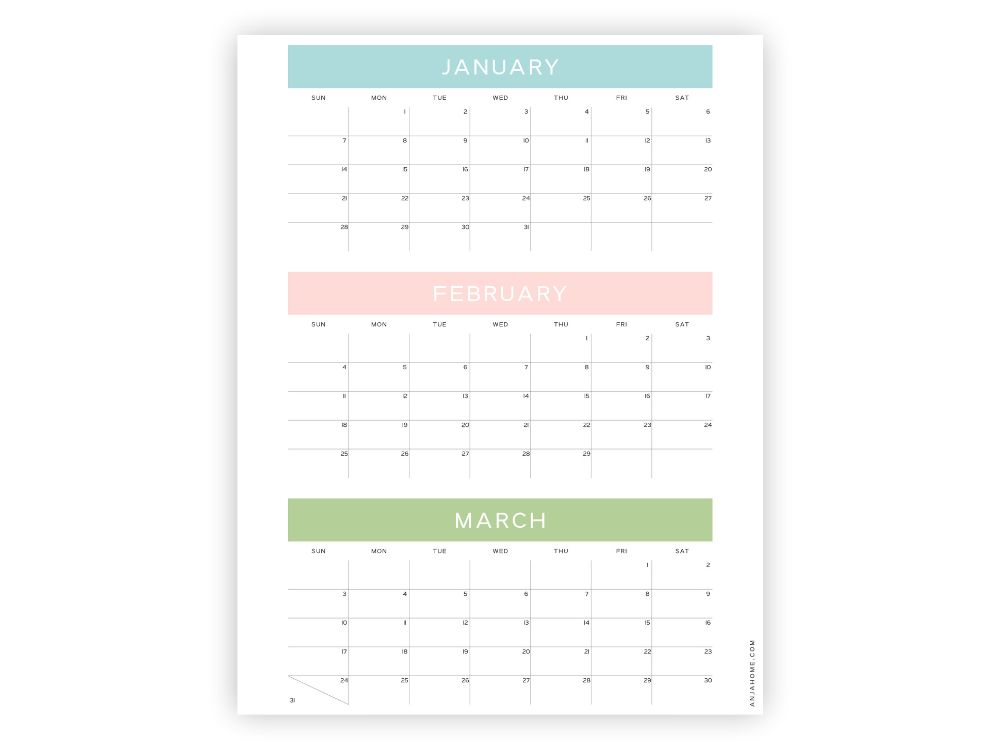 January February March 2024 months calendar