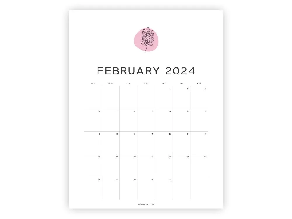 february 24 calendar printable pink floral