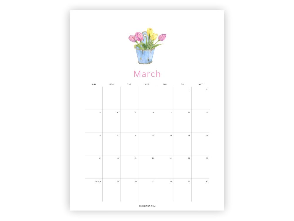 cute march 2024 calendar one page