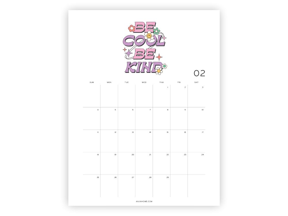 month of february calendars aesthetic