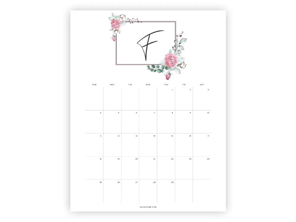 feb 24 calendars pink roses elegant