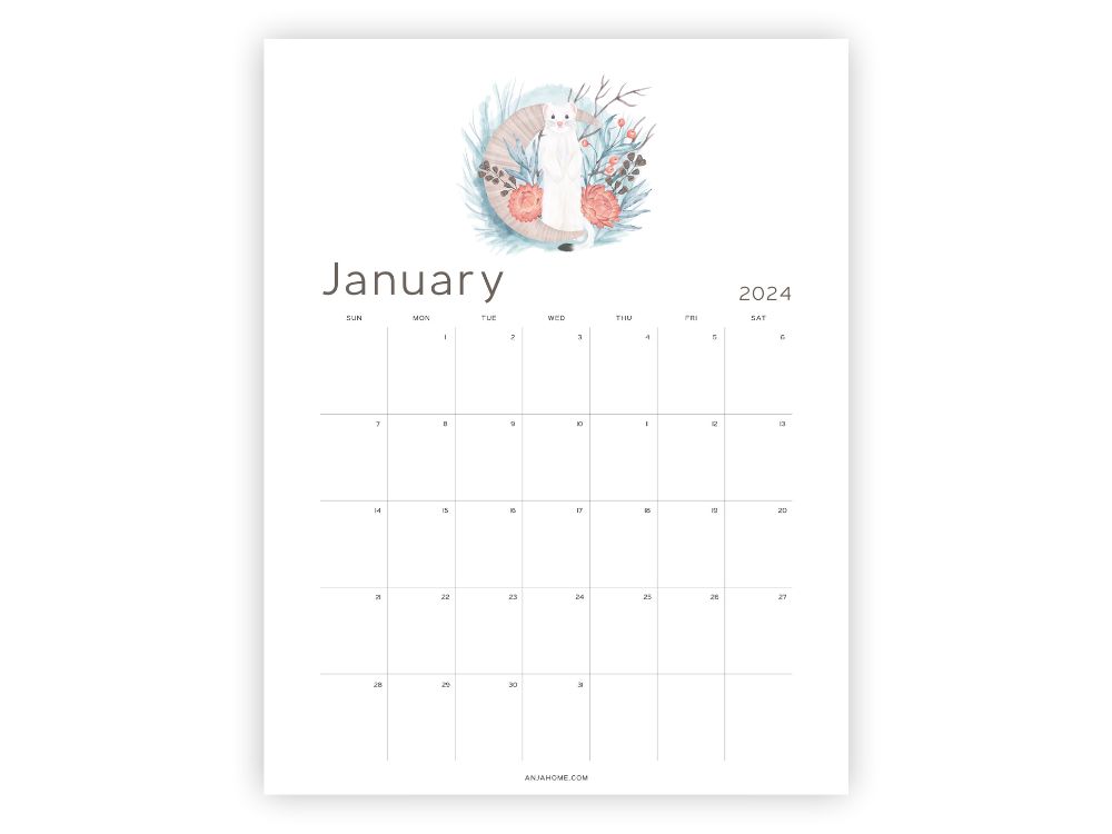 january 2024 calendar aesthetic
