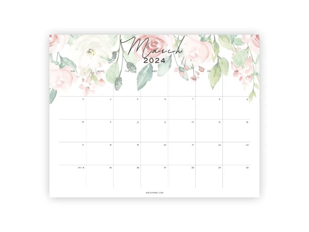 march 2024 calendar aesthetic floral