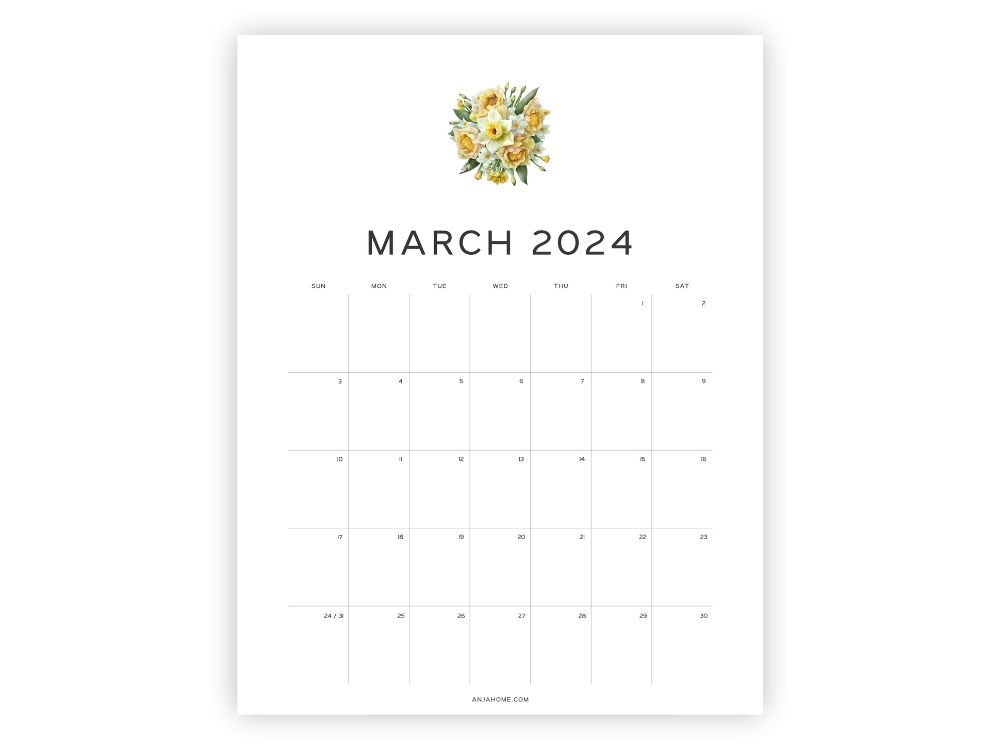 aesthetic march calendar 2024 floral