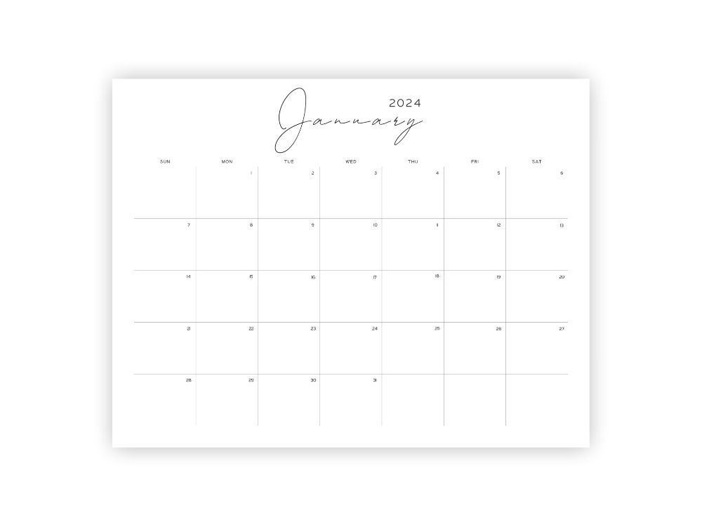Anja Home free printable monthly January 2024 cute calendar simple