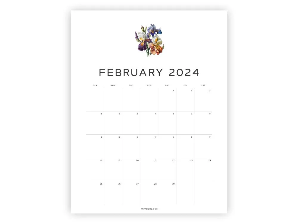month of february calendar floral