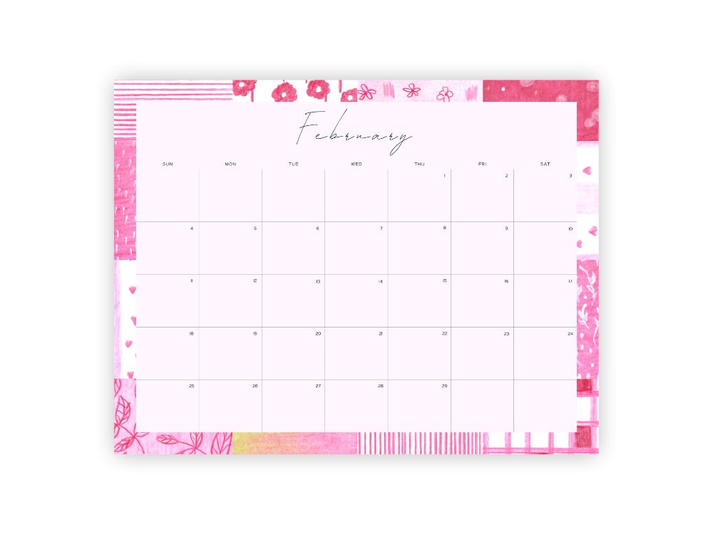 blank calendars 2024 february Valentine's Day