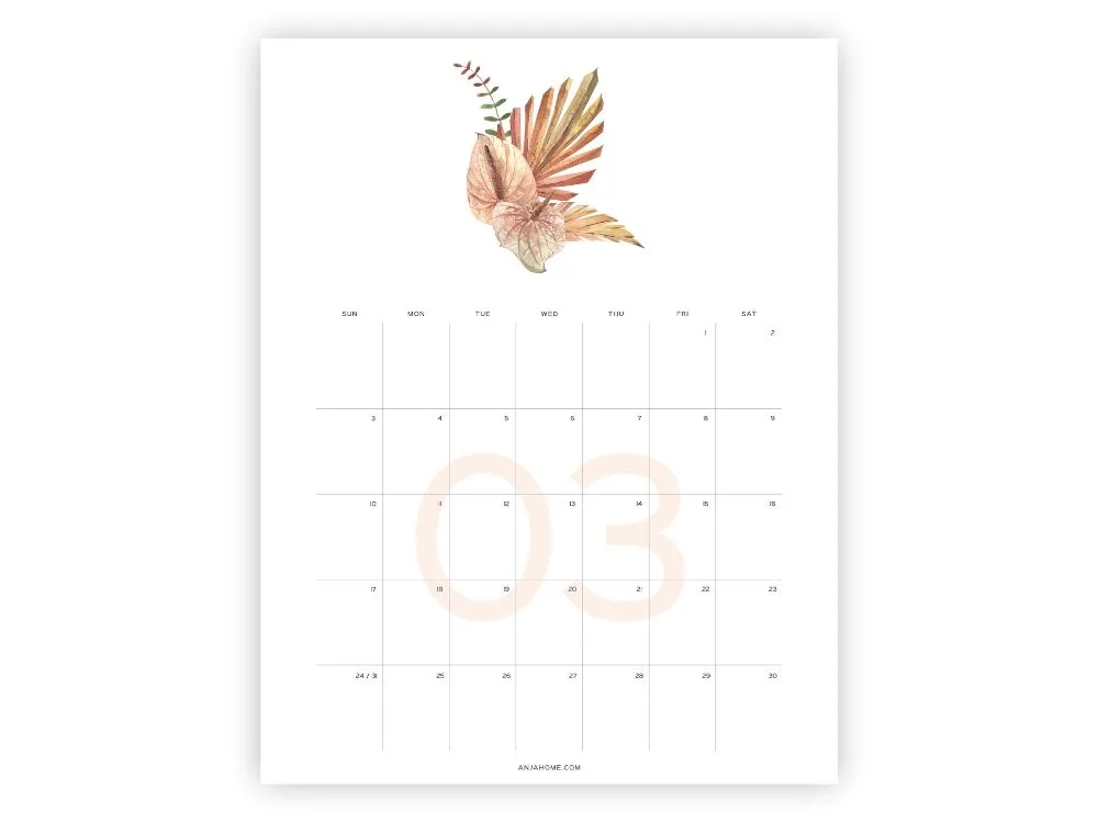 march calendar to print boho aesthetic