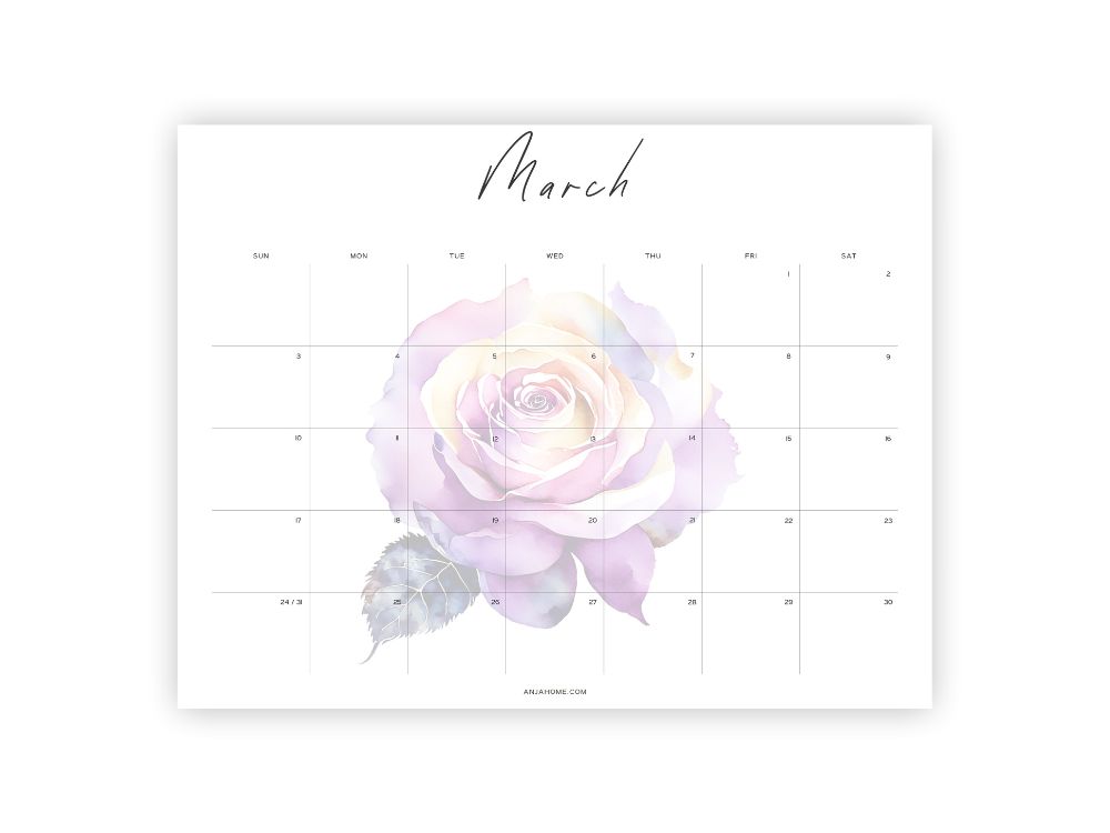 march printable cute rose flower watercolor
