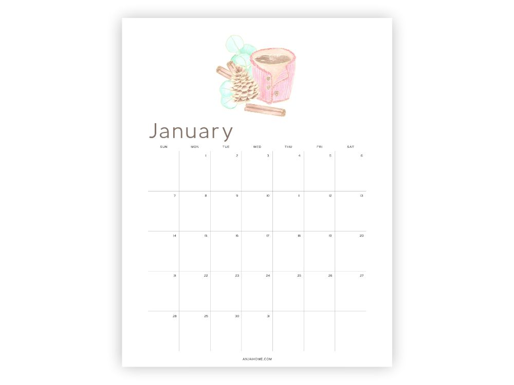 january 2024 calendar free printable cute